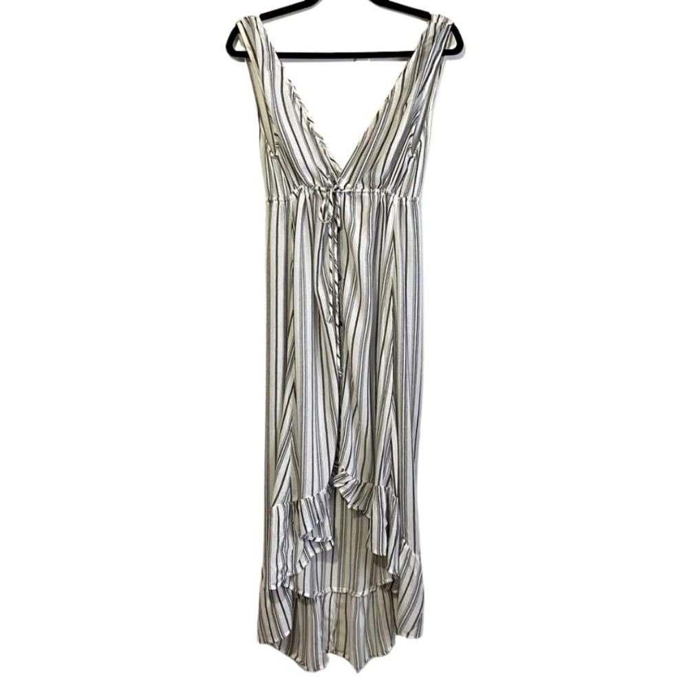 Saltwater Luxe Striped High Low Ruffle Hem Midi Dress Boho Coastal Small - Picture 3 of 9